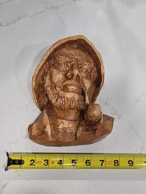 Source Unknown Hand-Carved Wooden Fisherman Bust in Brown